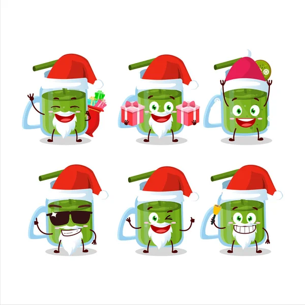 Weihnachtsmann Emoticons Mit Kiwi Smoothie Comicfigur Vektorillustration — Stockvektor