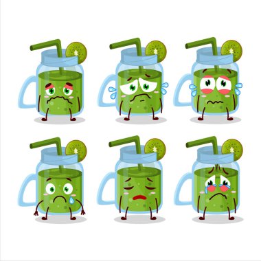 Üzgün suratlı Kivi Smoothie çizgi film karakteri. Vektör illüstrasyonu