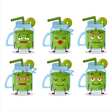 Uykulu ifadeli kivi kokteylinin çizgi film karakteri. Vektör illüstrasyonu