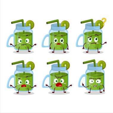 Kiwi smoothie 'nin çizgi film karakteri, hangi ifadeyle. Vektör illüstrasyonu