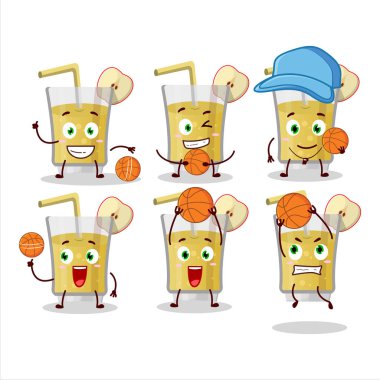 Basketbol atleti olarak yetenekli taze elma suyu çizgi film karakteri. Vektör illüstrasyonu