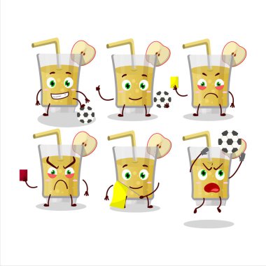 Futbol hakemi olarak çalışan taze elma suyu çizgi film karakteri. Vektör illüstrasyonu