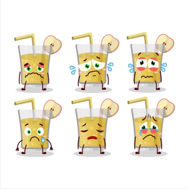 Hüzünlü suratlı taze elma suyu çizgi film karakteri. Vektör illüstrasyonu