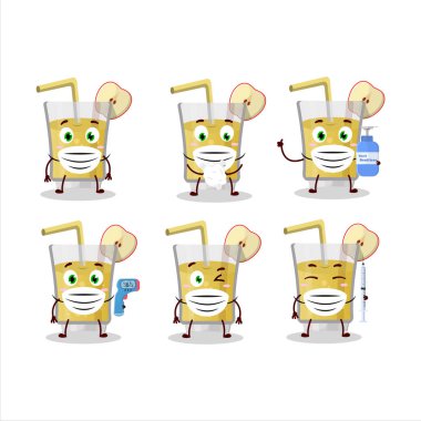 Taze elma suyu karikatürü tasarımı salgın sırasında sağlıklı kalmaya devam ediyor. Vektör illüstrasyonu