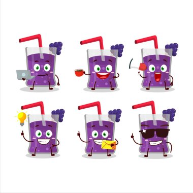 Çeşitli iş simgelerine sahip üzüm suyu karikatürü karakteri. Vektör illüstrasyonu