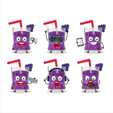 Üzüm suyu çizgi film karakteri çeşitli şirin ifadelerle oyunlar oynuyor. Vektör illüstrasyonu