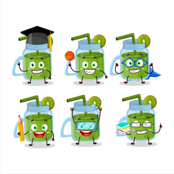 Değişik ifadeleri olan Kivi Smoothie çizgi film karakteri öğrencisi. Vektör illüstrasyonu