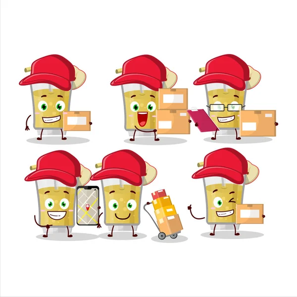 Cartoon Character Design Fresh Apple Juice Working Courier Vector Illustration — Stock Vector
