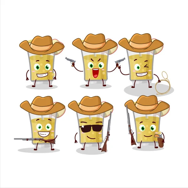 Cool Cowboy Fresh Apple Juice Cartoon Character Cute Hat Vector — Stock Vector
