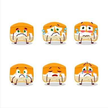 Üzgün suratlı turuncu pasta çizgi film karakteri. Vektör illüstrasyonu