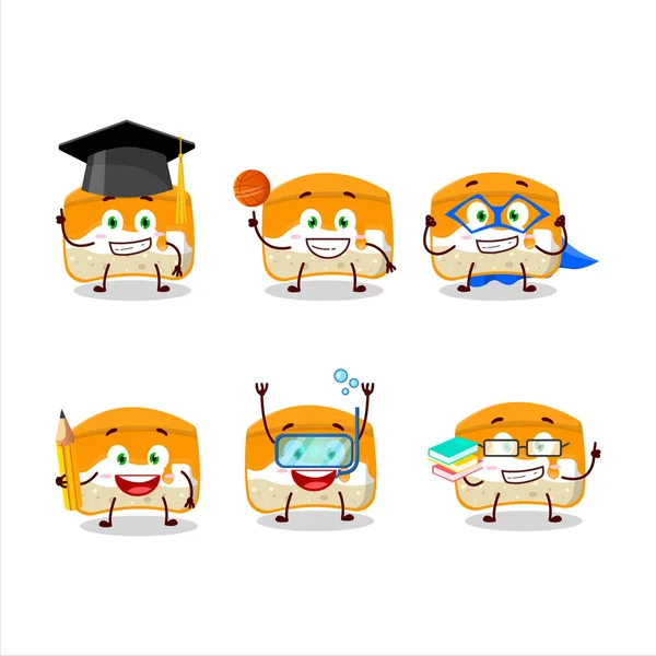 School Student Orange Cake Cartoon Character Various Expressions Vector Illustration — Stock Vector