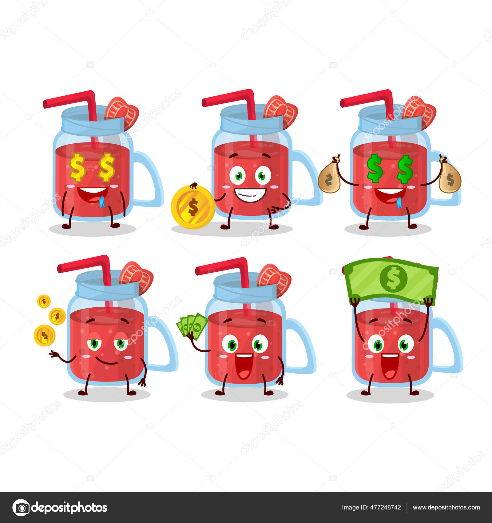 かわいい感情を持つイチゴスムージー漫画のキャラクターはお金をもたらす ベクターイラスト ストックベクター C Kongvector