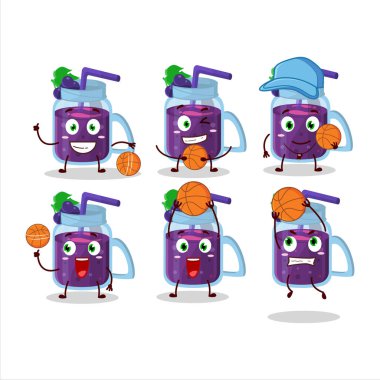 Basketbol atleti olarak yetenekli üzümlü smoothie çizgi film karakteri. Vektör illüstrasyonu