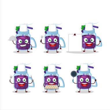 Üzümlü smoothie çizgi film karakteri ve çeşitli şef ifadeleri. Vektör illüstrasyonu