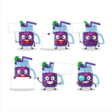 Üzümlü smoothie çizgi film karakteri bilgi panosu getiriyor. Vektör illüstrasyonu