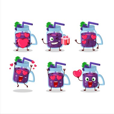 Üzümlü smoothie çizgi film karakteri. Sevgi ifadesi var. Vektör illüstrasyonu