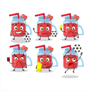 Strawberry smoothie çizgi film karakteri futbol hakemi olarak çalışıyor. Vektör illüstrasyonu