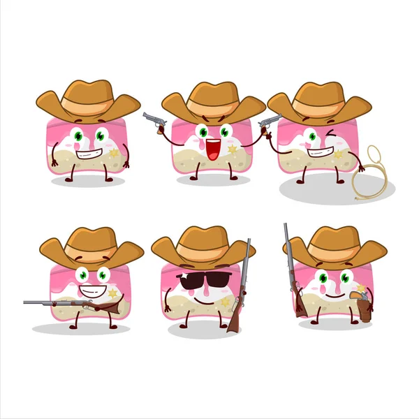 Cool Cowboy Strawberry Cake Cartoon Character Cute Hat Vector Illustration — Stock Vector