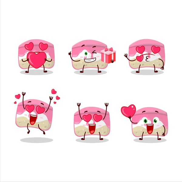 Erdbeerkuchen Cartoon Figur Mit Liebe Niedlichen Emoticon Vektorillustration — Stockvektor