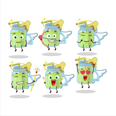 Avokado smoothie çizgi film dizaynı sevimli bir melek karakteri olarak tasarlandı. Vektör illüstrasyonu