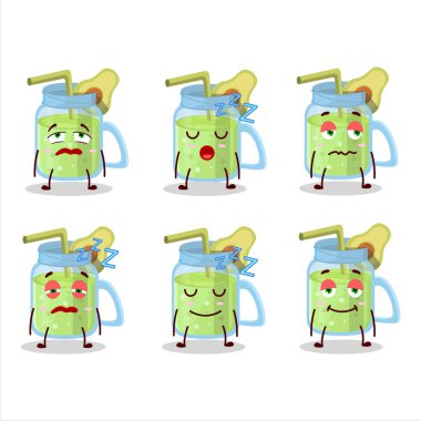 Uykulu ifadeli avokado smoothie çizgi film karakteri. Vektör illüstrasyonu