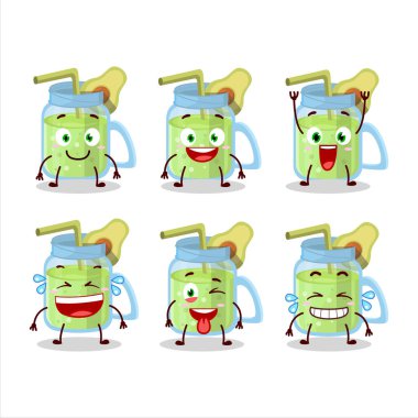 Gülen suratlı avokado smoothie çizgi film karakteri. Vektör illüstrasyonu