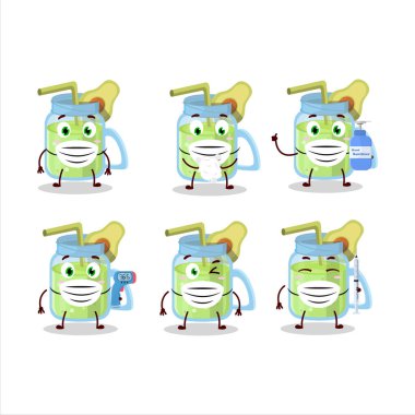 Avokado smoothie karikatür tasarım tarzı bir resim salgın sırasında sağlıklı kalmaya devam ediyor. Vektör illüstrasyonu