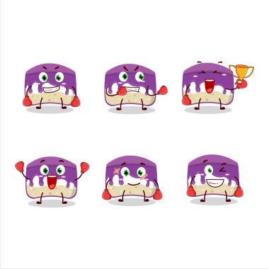 Sportif üzümlü pasta boks sporu sporcusu maskot tasarımı. Vektör illüstrasyonu