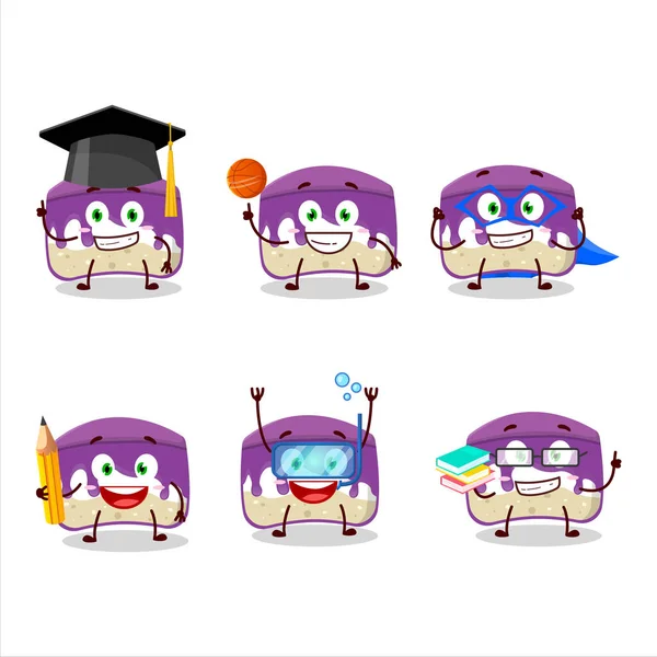 Estudiante Escuela Uvas Pastel Personaje Dibujos Animados Con Diversas Expresiones — Vector de stock