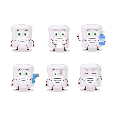 Marshmallow çizgi film tasarım tarzının bir resmi salgın sırasında sağlıklı kalmaya devam ediyor. Vektör illüstrasyonu