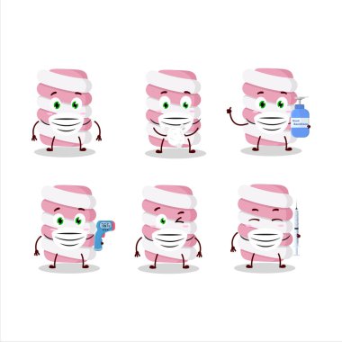 Marshmallow Twist çizgi film tasarım tarzı bir resim salgın sırasında sağlıklı kalmaya devam ediyor. Vektör illüstrasyonu