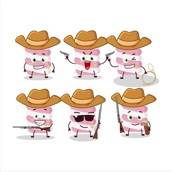 Cool Cowboy Marshmallow Twist Cartoon Character Cute Hat Vector Illustration — Stock Vector