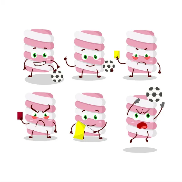 Marshmallow Memutar Karakter Kartun Bekerja Sebagai Wasit Sepak Bola Ilustrasi - Stok Vektor
