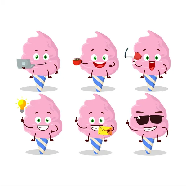 Personagem Desenho Animado Morango Algodão Doce Com Vários Tipos Emoticons — Vetor de Stock