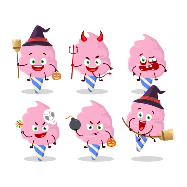 Emoticon Ekspresi Halloween Dengan Karakter Kartun Dari Strawberry Permen Kapas - Stok Vektor