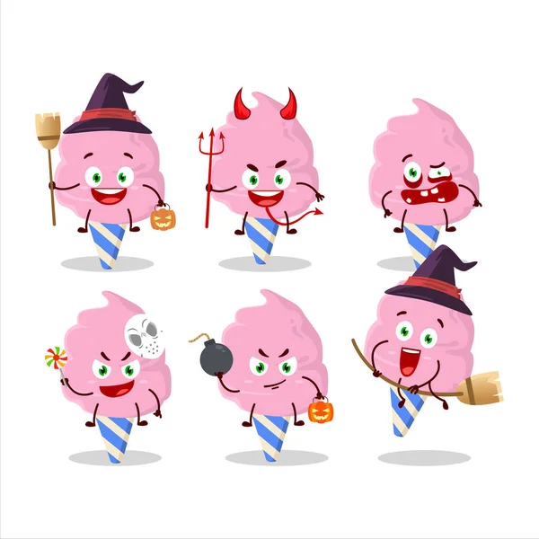 Emoticon Ekspresi Halloween Dengan Karakter Kartun Dari Strawberry Permen Kapas Grafik Vektor