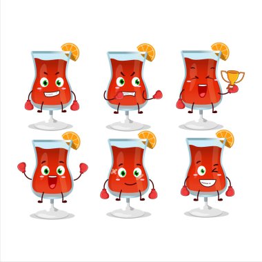 Sportif kozmopolit bir kokteyl boks sporu çizgi film maskotu tasarımı. Vektör illüstrasyonu