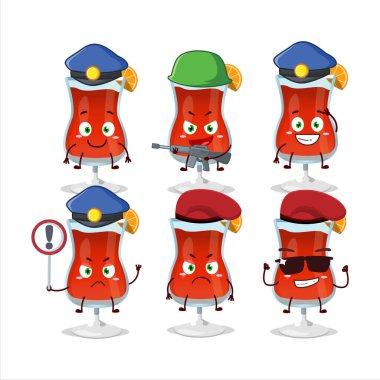 Kozmopolit kokteyl maskotu tasarımı yapan kendini işine adamış bir polis memuru. Vektör illüstrasyonu