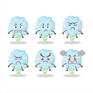 Çeşitli sinirli ifadeleri olan pamuk helva vanilyalı çizgi film karakteri. Vektör illüstrasyonu