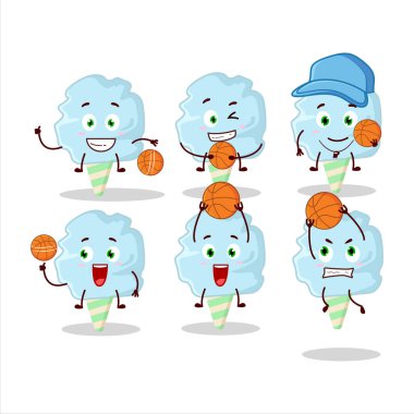 Basketbol atleti olarak pamuk helva karikatür karakteri. Vektör illüstrasyonu