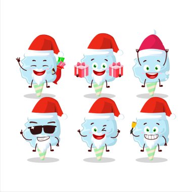 Noel Baba simgeleri ve pamuk helva vanilyalı çizgi film karakteri. Vektör illüstrasyonu