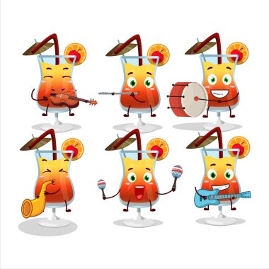 Tekila Sunrise 'ın karikatür karakteri müzik enstrümanları çalıyor. Vektör illüstrasyonu