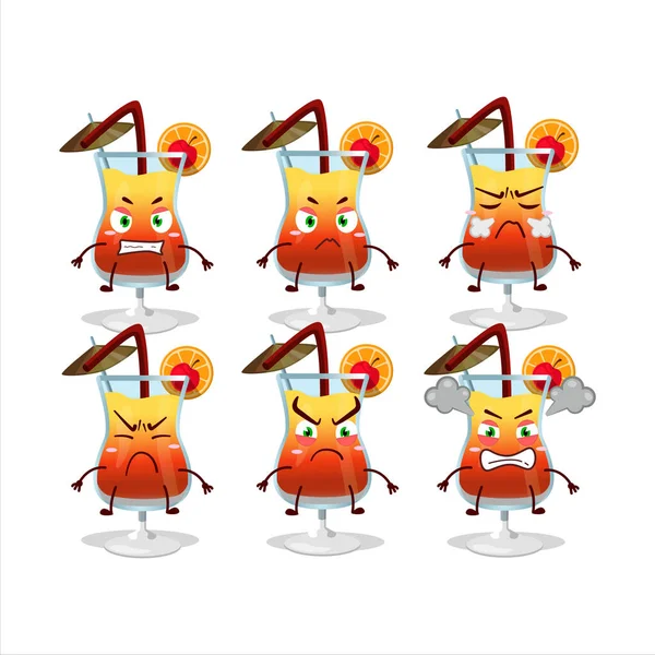 Zeichentrickfigur Aus Tequila Sunrise Mit Verschiedenen Wütenden Gesichtsausdrücken Vektorillustration — Stockvektor