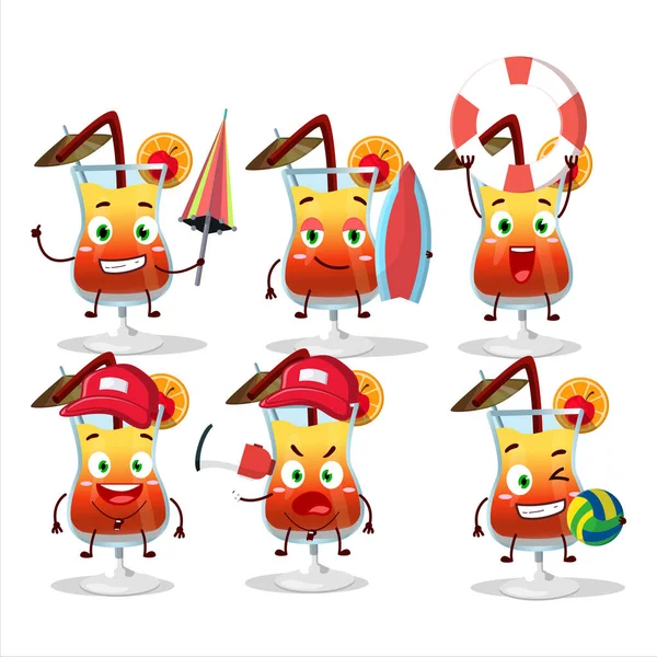 Happy Face Tequila Sunrise Cartoon Character Playing Beach Векторная Иллюстрация — стоковый вектор