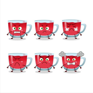 Çeşitli kızgın ifadeleri olan Rooibos çay çizgi film karakteri. Vektör illüstrasyonu