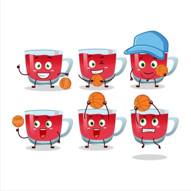 Basketbol atleti olarak yetenekli robolar çay çizgi film karakteri. Vektör illüstrasyonu