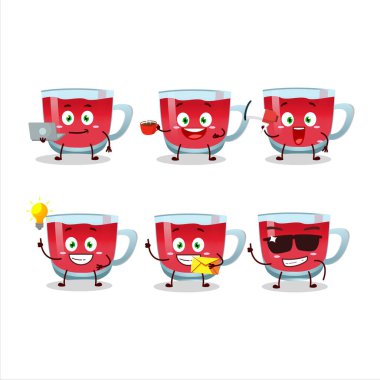 Çeşitli iş simgeleriyle Rooibos çay çizgi film karakteri. Vektör illüstrasyonu