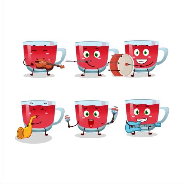 Birkaç müzik enstrümanı çalan karikatür karakteri. Vektör illüstrasyonu