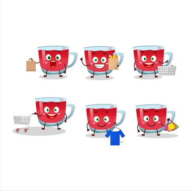 Zengin bir rooibos çay maskotu tasarımı alışverişe gidiyor. Vektör illüstrasyonu