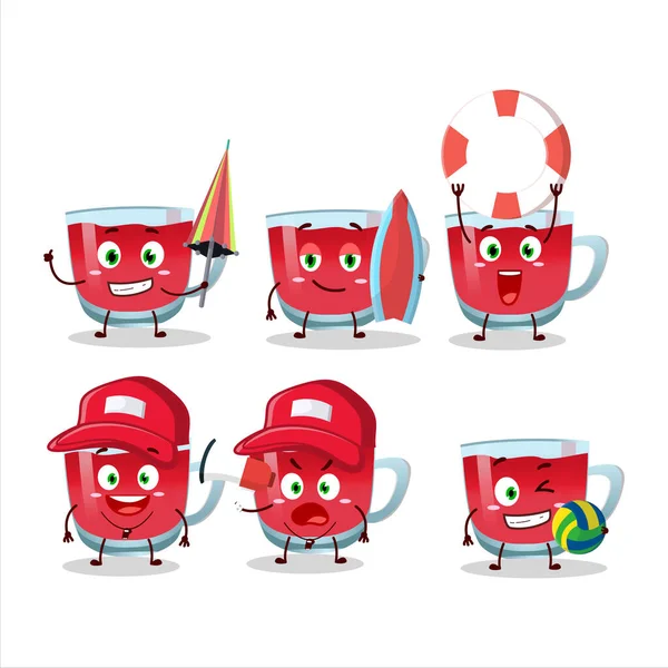 Happy Face Roibos Tea Cartoon Character Playing Beach Векторная Иллюстрация — стоковый вектор